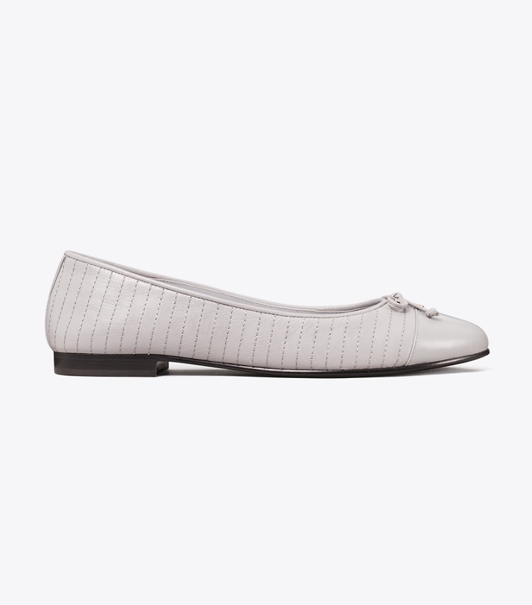Tory Burch designer flats Cap-Toe Quilted Ballet in BAY GRAY side