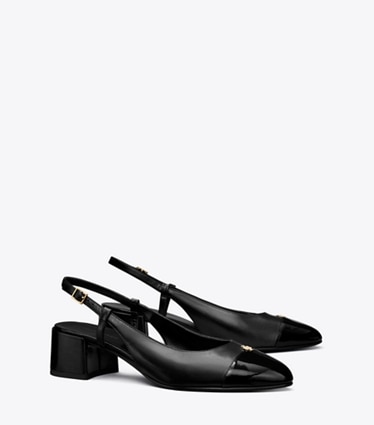 Tory Burch designer heels Cap-Toe Slingback in PERFECT BLACK / PERFECT BLACK angle