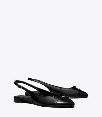 Tory Burch designer flats Cap-Toe Slingback in PERFECT BLACK / PERFECT BLACK angle