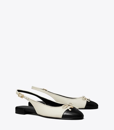Tory Burch designer flats Cap-Toe Slingback in LIGHT CREAM / PERFECT BLACK angle