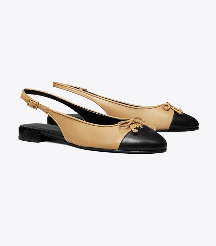 Tory Burch designer flats Cap-Toe Slingback in GINGER SHORTBREAD / PERFECT BLACK angle