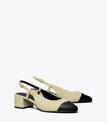Tory Burch designer heels Cap-Toe Slingback in WILD WHEAT / PERFECT BLACK angle