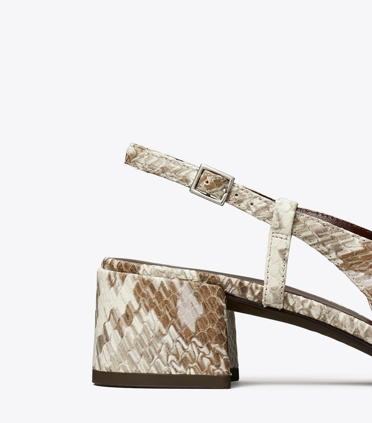 Tory Burch designer heels Cap-Toe Slingback in GRANITE ROCCIA / RAMURE GREEN detail