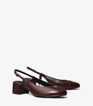 Tory Burch designer heels Cap-Toe Slingback Pump in DEEP BURGUNDY angle