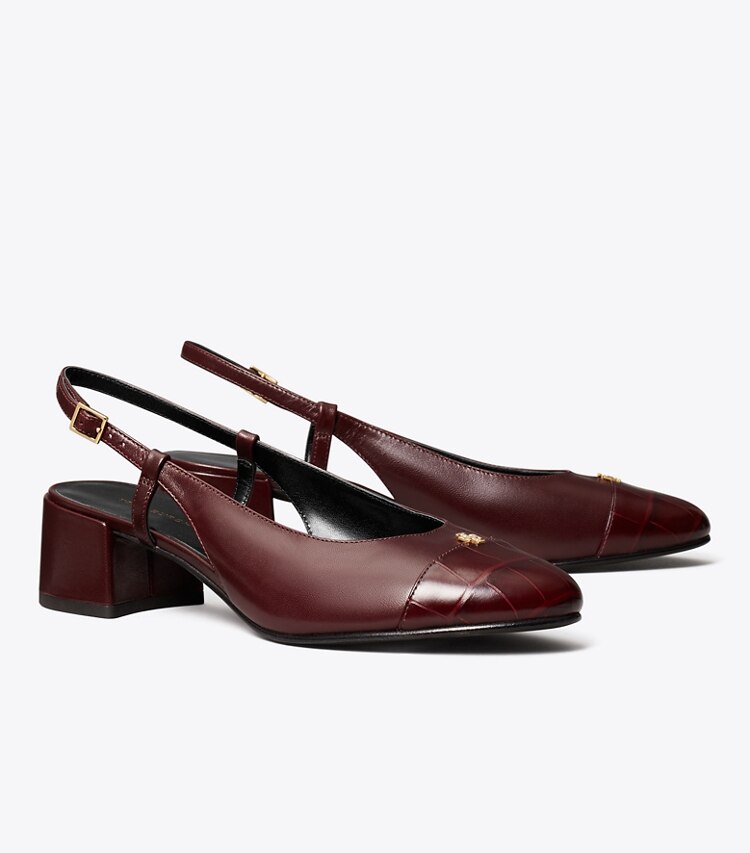 Tory Burch designer heels Cap-Toe Slingback Pump in DEEP BURGUNDY angle