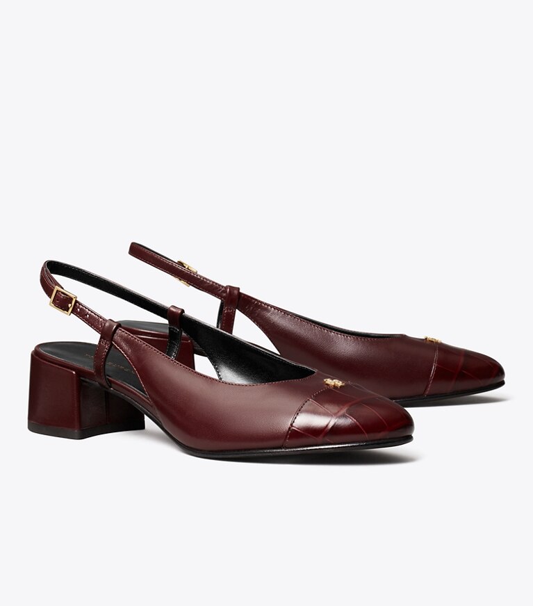 Tory Burch designer heels Cap-Toe Slingback Pump in DEEP BURGUNDY angle