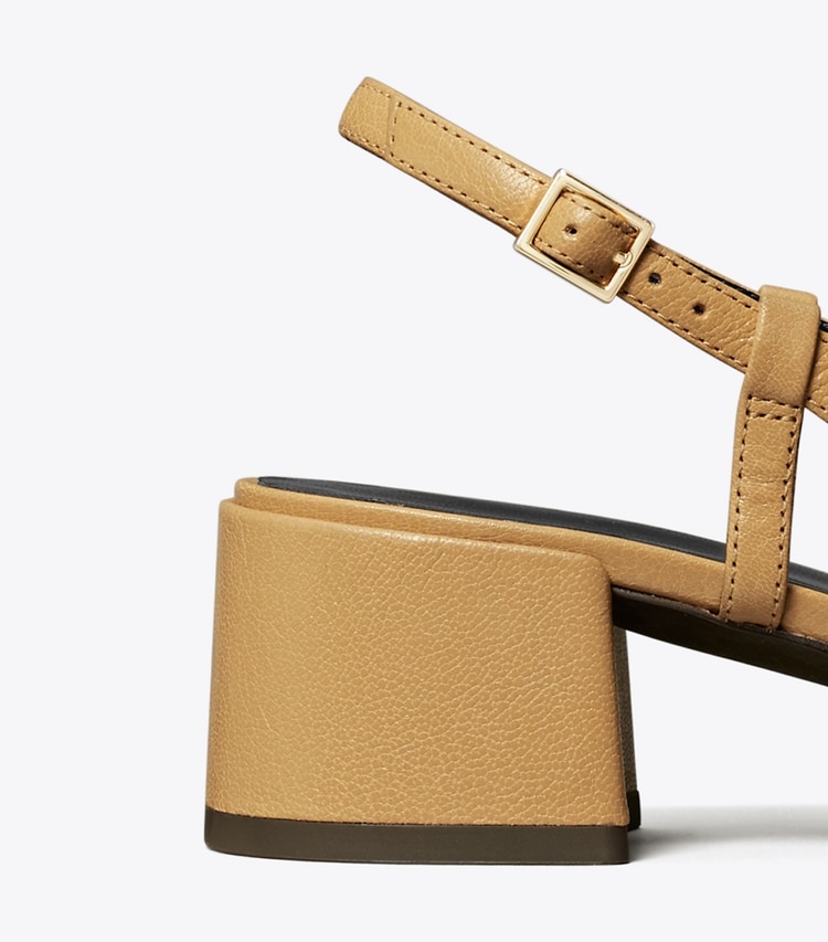 Tory Burch designer heels Cap-Toe Slingback Pump in GINGER SHORTBREAD / SPARK GOLD detail