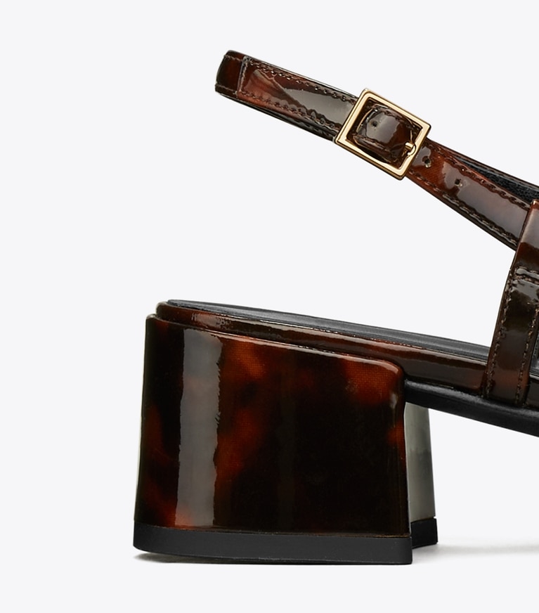 Tory Burch designer heels Cap-Toe Slingback Pump in TORTOISE PATENT / PERFECT BLACK angle