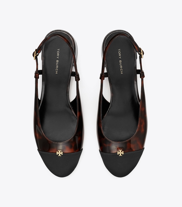 Tory Burch designer heels Cap-Toe Slingback Pump in TORTOISE PATENT / PERFECT BLACK overhead