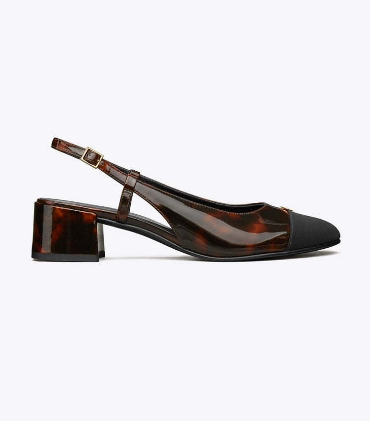 Tory Burch designer heels Cap-Toe Slingback Pump in TORTOISE PATENT / PERFECT BLACK side
