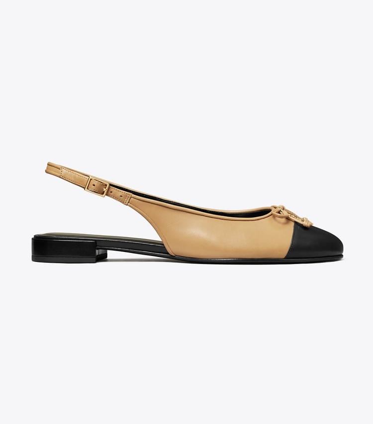 Tory Burch designer flats Cap-Toe Slingback in GINGER SHORTBREAD / PERFECT BLACK side