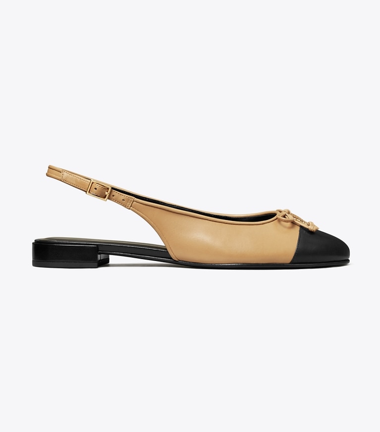 Tory Burch designer flats Cap-Toe Slingback in GINGER SHORTBREAD / PERFECT BLACK angle