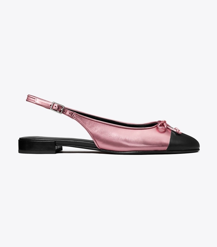 Tory Burch designer flats Cap-Toe Slingback in PINK ETOILE / PERFECT BLACK side