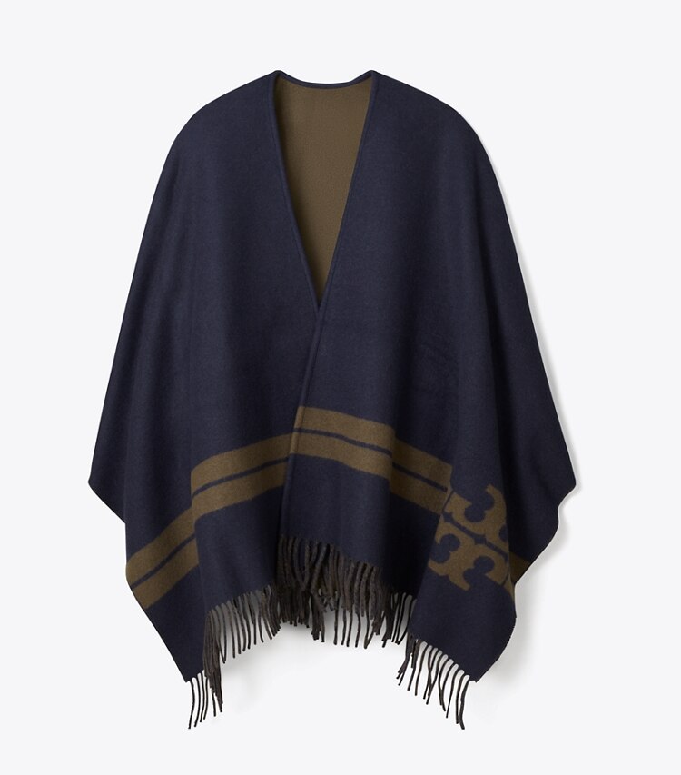 Tory Burch designer masques Cape rayée in Striped Logo Cape Navy front