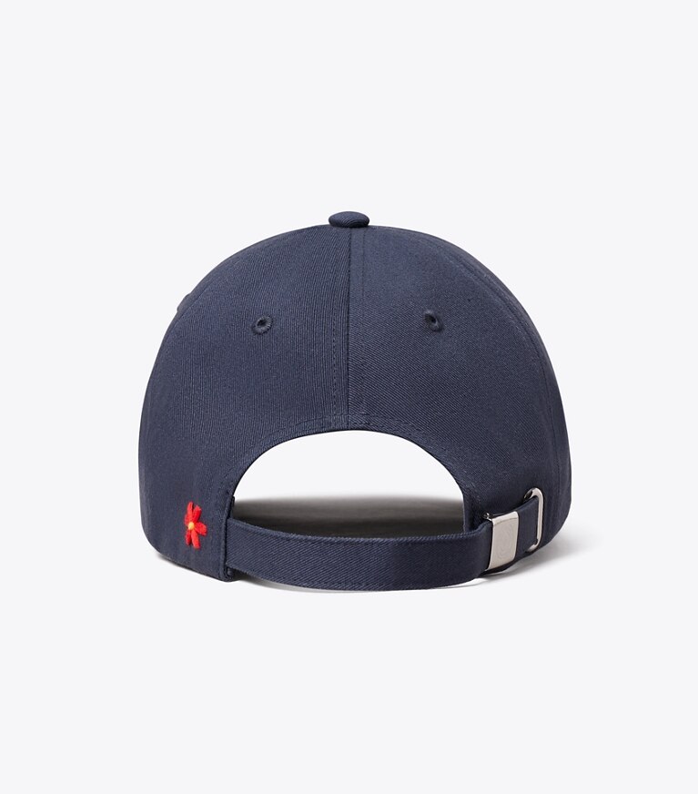 Tory Burch designer cappelli Cappellino da baseball con logo applicato in TORY NAVY indietro