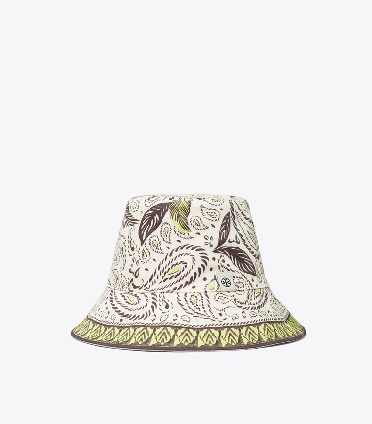 Tory Burch designer cappelli Cappello a falda larga con stampa con cacatua in Mint Cockatoo front