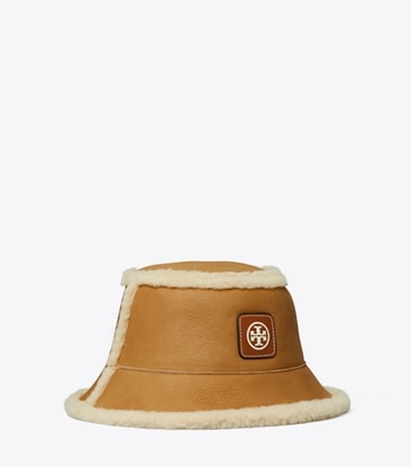 Tory Burch designer cappelli Cappello a falda larga reversibile in shearling in Brown / LIGHT NATURAL front