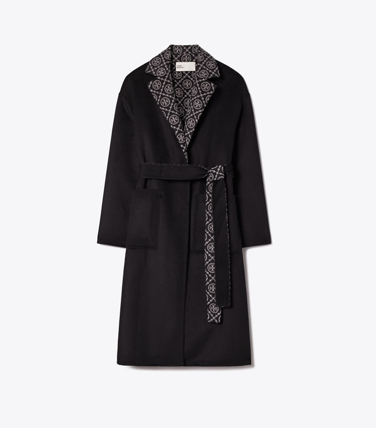 Tory Burch designer cappotti Cappotto a portafoglio T Monogram in lana in Black/T Monogram Jacquard Combo D front