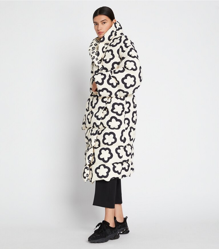 Tory Sport designer cappotti Cappotto imbottito oversize con stampe in French Cream Flower front