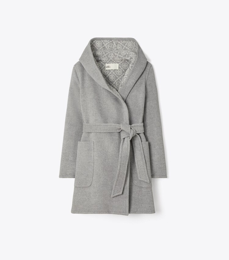 Tory Burch designer cappotti Cappotto in lana con cappuccio in Gray T Monogram front