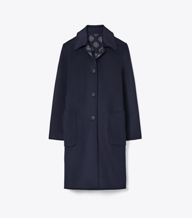 Tory Burch designer cappotti Cappotto in lana jacquard T Monogram in Medium Navy/T Logo front