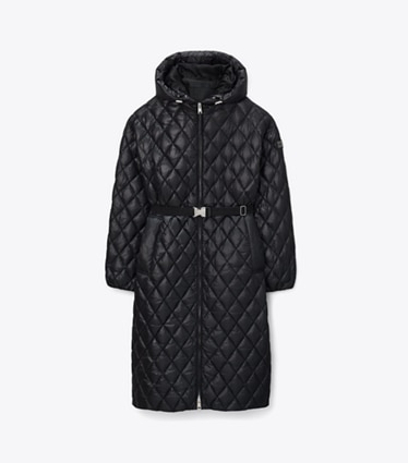 Tory Burch designer cappotti Cappotto in nylon matelassé con cappuccio in BLACK front