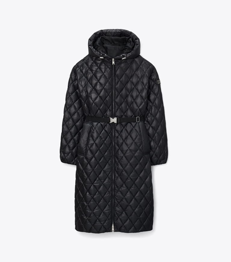 Tory Burch designer cappotti Cappotto in nylon matelassé con cappuccio in BLACK front