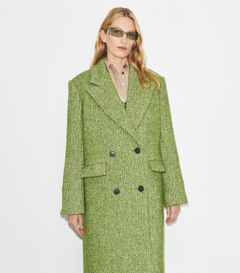 Tory Burch designer cappotti Cappotto oversize in twill in Green Irregular Twill Coating front