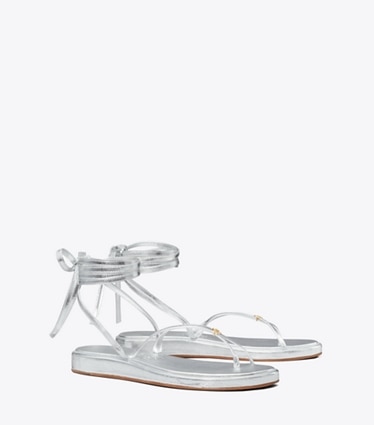 Tory Burch designer sandals Capri Ankle Wrap Sandal in SILVER angle