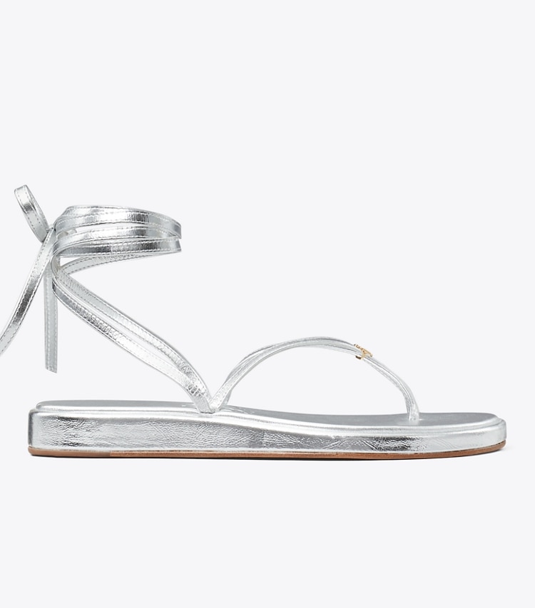 Tory Burch designer sandals Capri Ankle Wrap Sandal in SILVER side