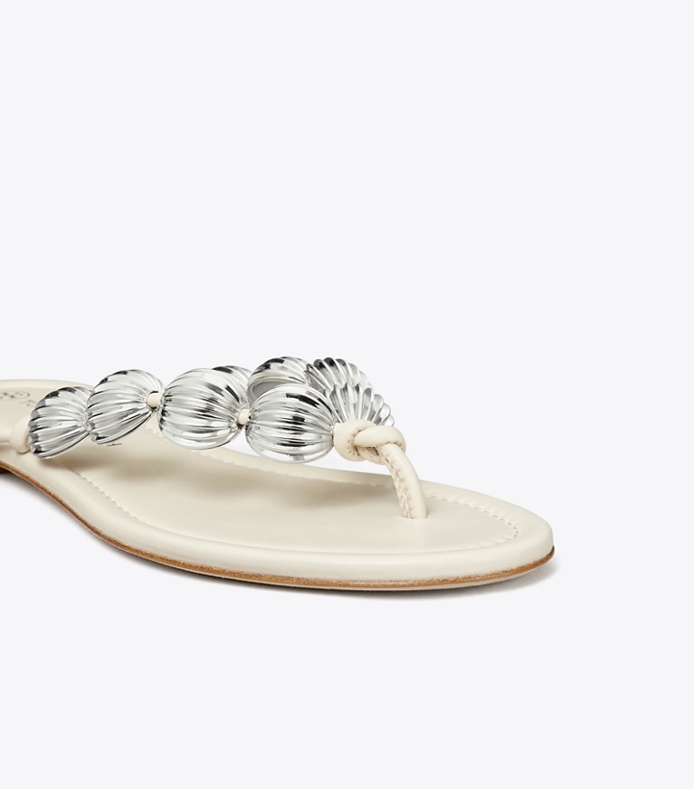Tory Burch designer sandals Capri Beaded Sandal in NEW IVORY / SILVER angle