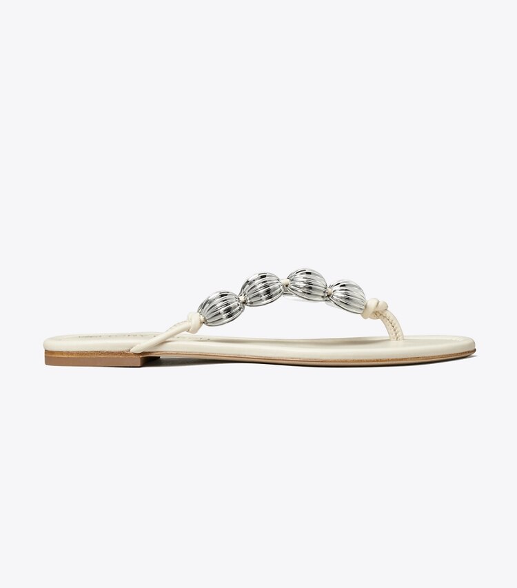 Tory Burch designer sandals Capri Beaded Sandal in NEW IVORY / SILVER side