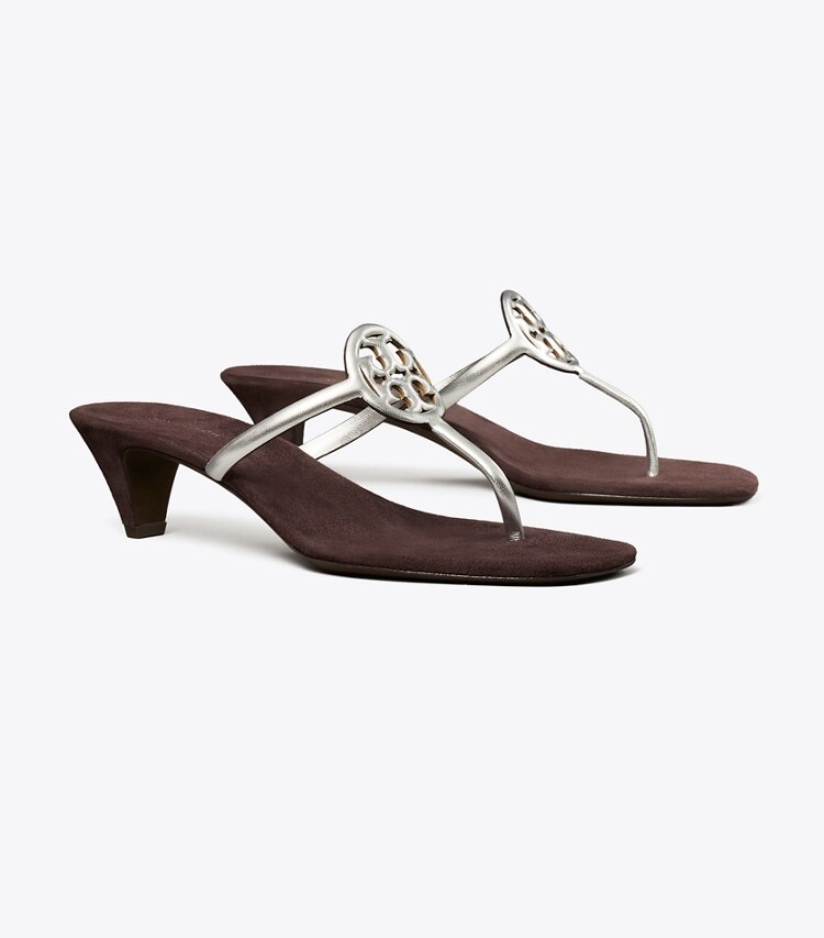 Tory Burch diseñador sandalias Capri con tacón Miller en SILVER / COCOA ángulo
