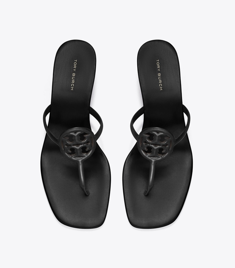 Tory Burch diseñador sandalias Capri con tacón Miller en PERFECT BLACK / PERFECT BLACK vista superior