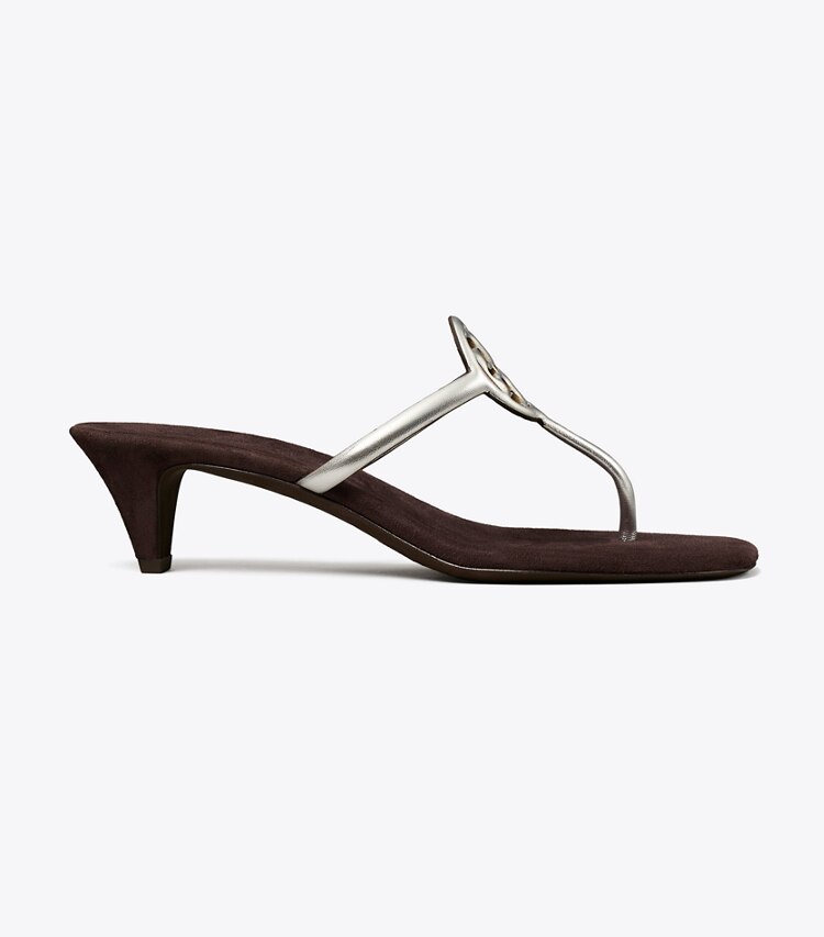 Tory Burch diseñador sandalias Capri con tacón Miller en SILVER / COCOA lateral