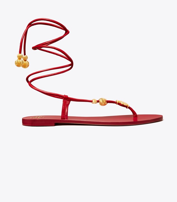 Tory Burch designer サンダル カプリ フラット レースアップ サンダル in TORY RED side