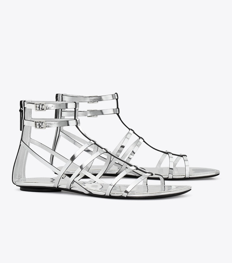 Tory Burch designer sandals Capri Gladiator Sandal in ARGENTO angle