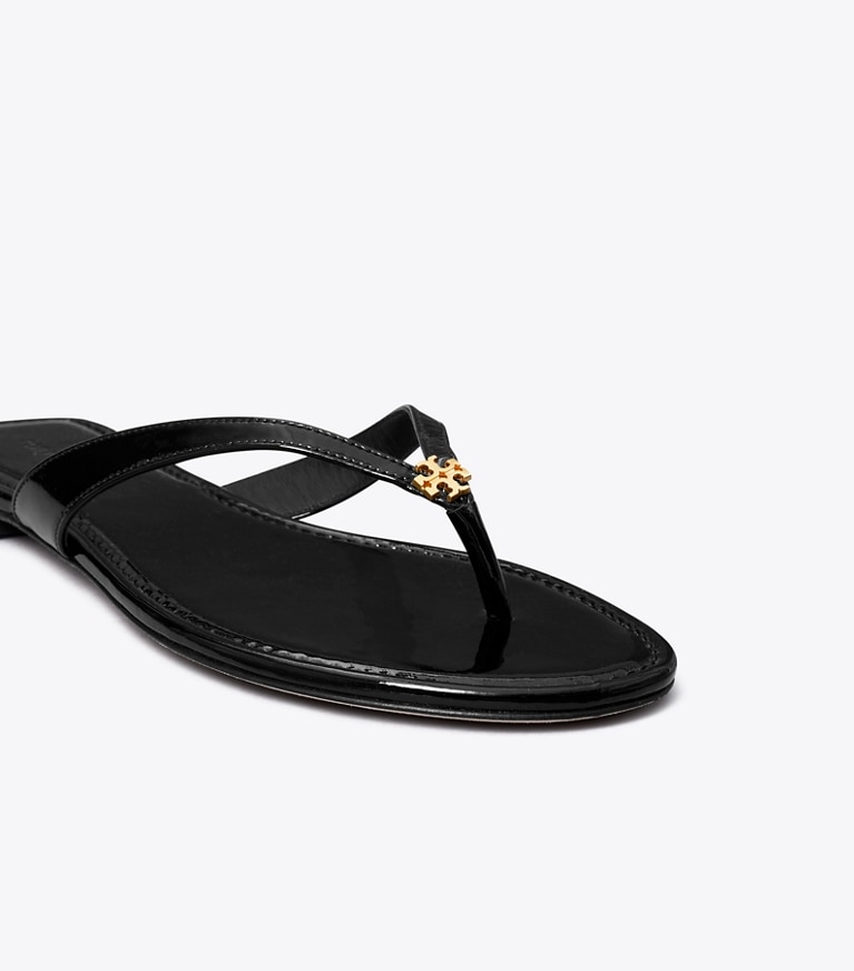 Tory Burch designer sandals Capri Leather Flip Flop in PERFECT BLACK angle