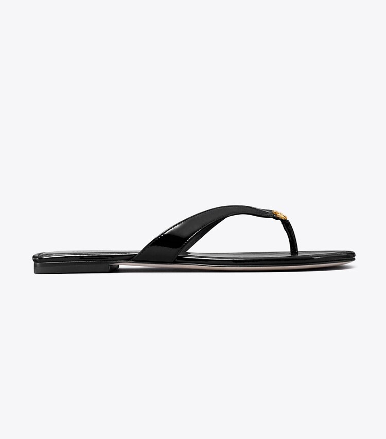 Tory Burch designer sandals Capri Leather Flip Flop in PERFECT BLACK side