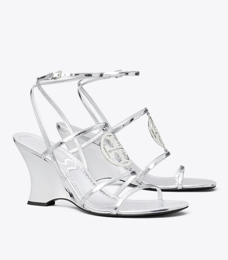 Tory Burch designer sandals Capri Miller Wedge Sandal in ARGENTO / SILVER angle