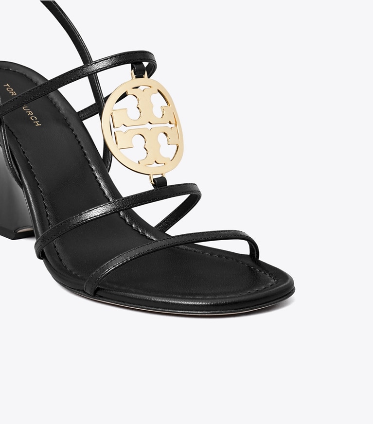 Tory Burch designer sandals Capri Miller Wedge Sandal in PERFECT BLACK / GOLD angle