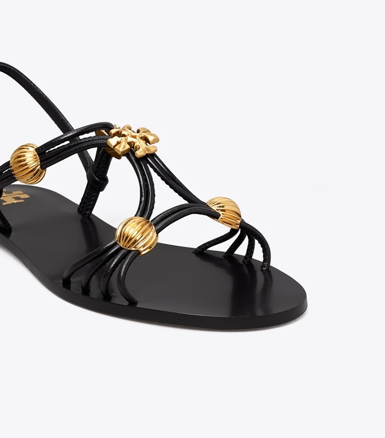 Tory Burch designer sandals Capri Multi Strap Sandal in PERFECT BLACK / GOLD angle