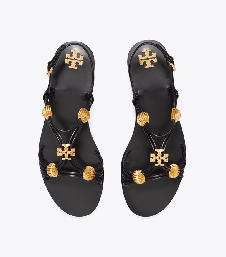 Tory Burch designer sandals Capri Multi Strap Sandal in PERFECT BLACK / GOLD angle