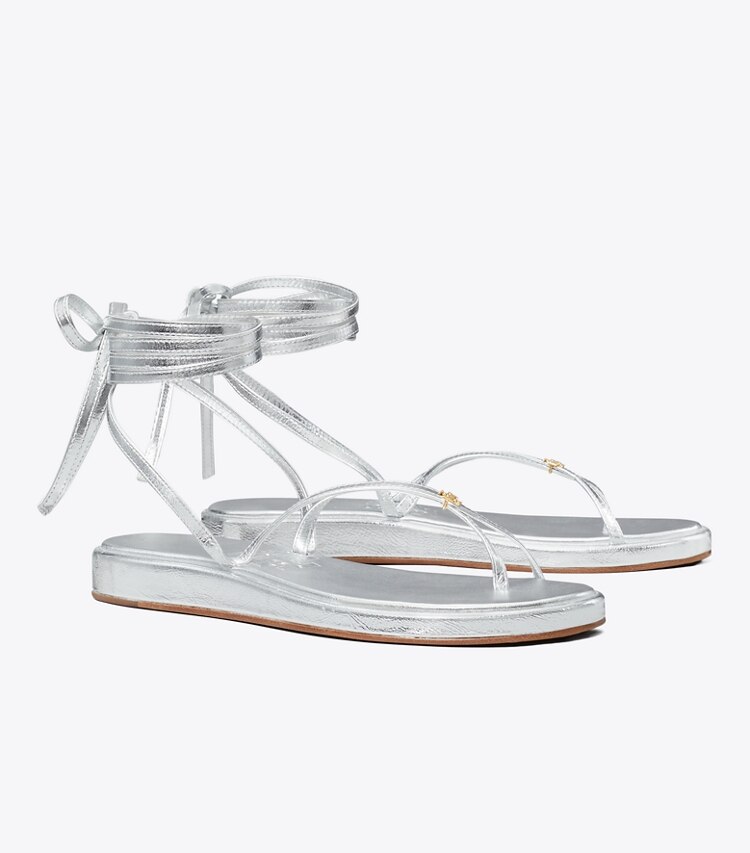 Tory Burch designer sandalen Capri Sandale mit Fesselbändern in SILVER angle