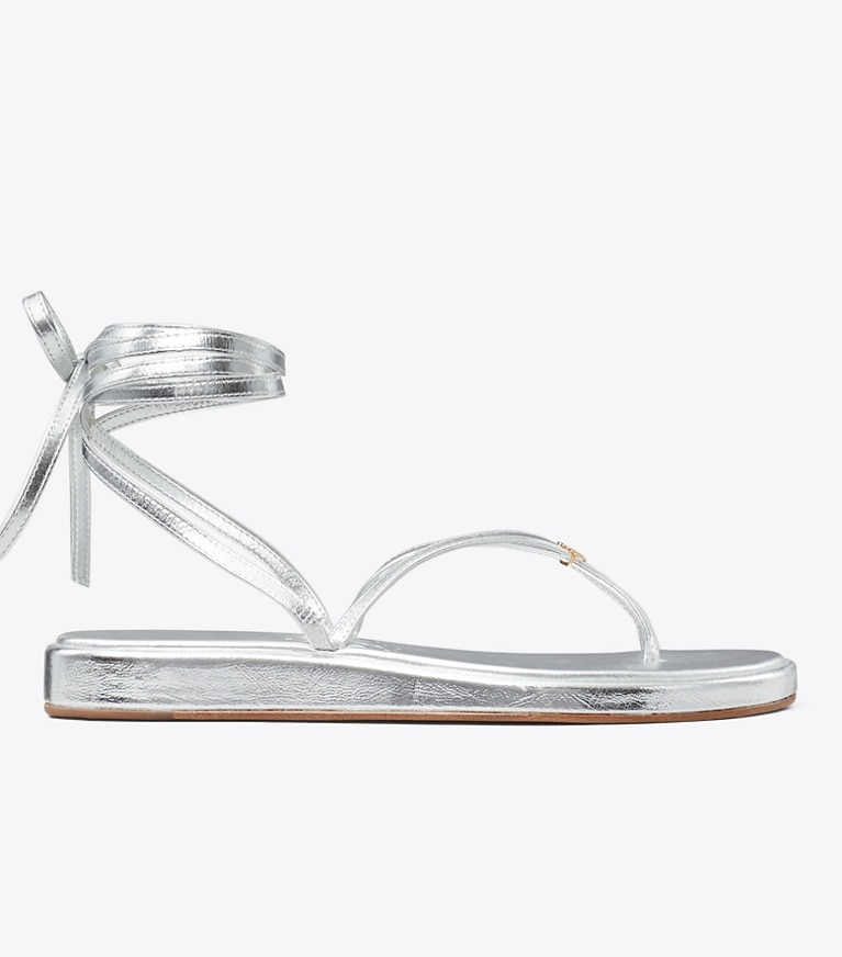 Tory Burch designer sandalen Capri Sandale mit Fesselbändern in SILVER angle