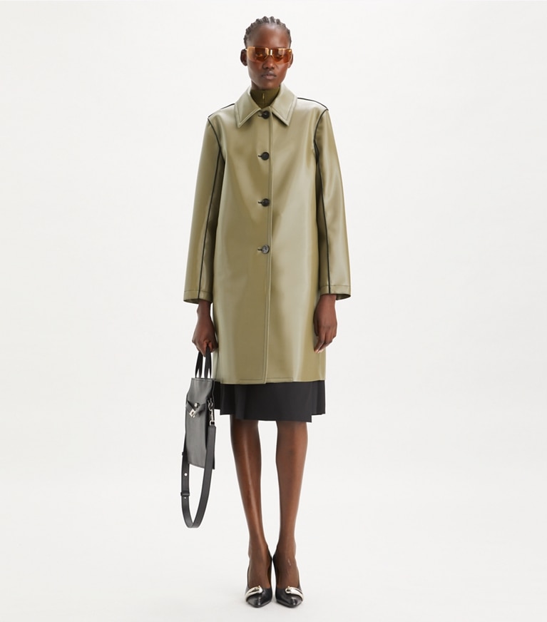 Tory Burch designer mäntel Car Coat aus Nylonjersey in Wolf Gray front