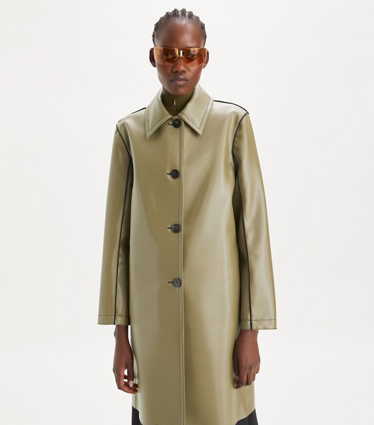 Tory Burch designer cappotti Car coat in jersey di nylon in Wolf Gray front