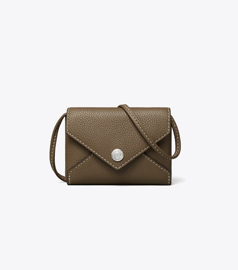 Tory Burch designer travel accessories Card Case Lanyard in Wild Mushroom angle