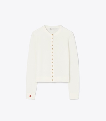 Tory Burch designer strickware Cardigan aus Kaschmir und Seide in Ivory front