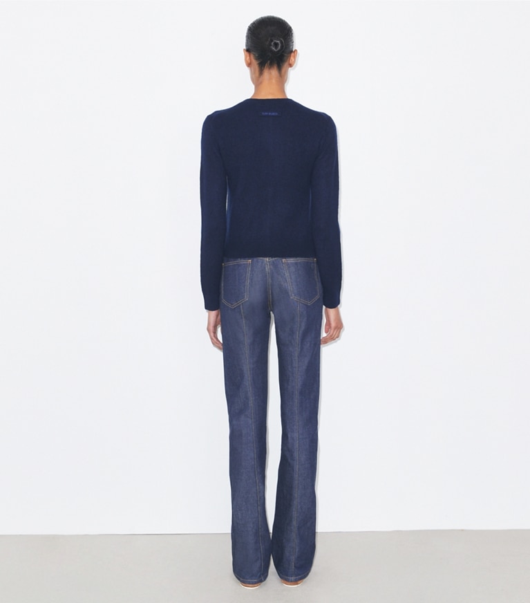 Tory Burch designer strickware Cardigan aus Kaschmir und Seide in Navy on model back